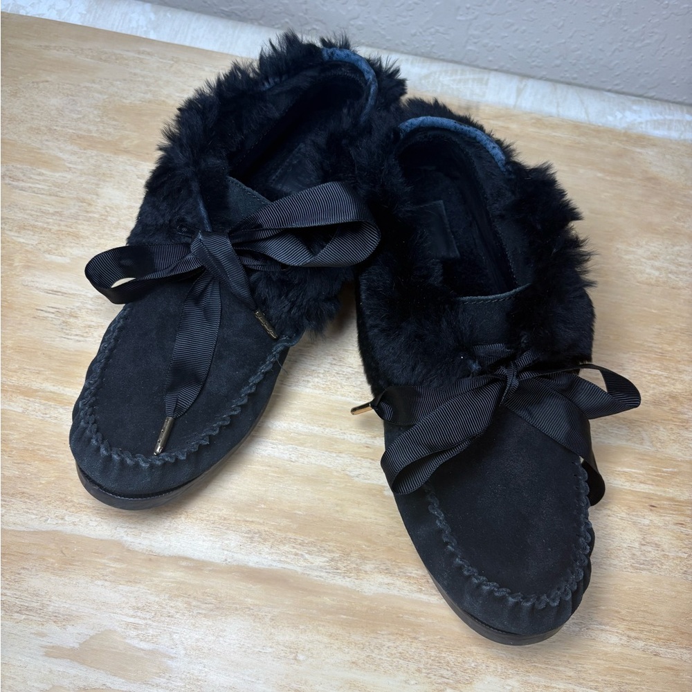 Tory Burch Black Fur Moccasins